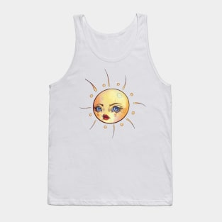 Lady face sun tattoo flash - psychedelic sun Tank Top